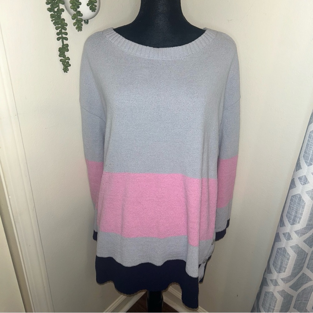 Talbots Colorblock Sweater - Light Gray, Pink, and Navy